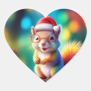 Weihnachtshörnchen als Weihnachtsmann-56765 Herz-Aufkleber