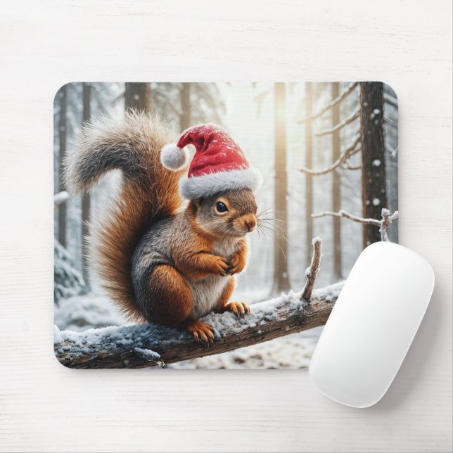 Weihnachtshörnchen auf dem Zweig des Schneebaumes Mousepad (Mit Mouse)
