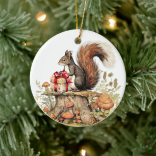 Weihnachtshörnchen aus Holz fügen Text Aquarell hi Keramik Ornament