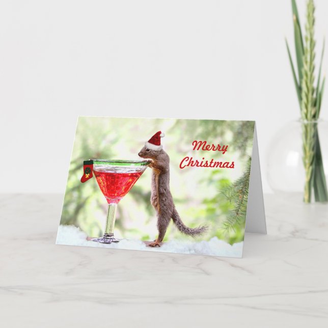 Weihnachtshörnchen in Happy Hour Feiertagskarte (Vorderseite)