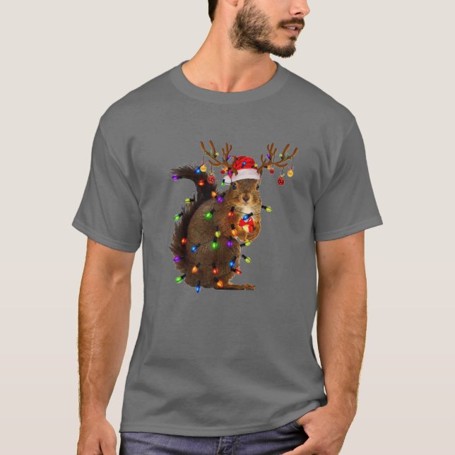 Weihnachtshörnchen Lights Tree Funny Animal Lover T-Shirt (Vorderseite)