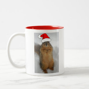 Weihnachtshörnchen mit dem Weihnachtsmann Zweifarbige Tasse