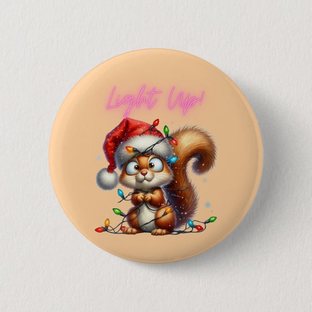 Weihnachtshörnchen mit festlicher Lichtkarte Button (Vorderseite)