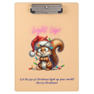 Weihnachtshörnchen mit festlicher Lichtkarte Klemmbrett