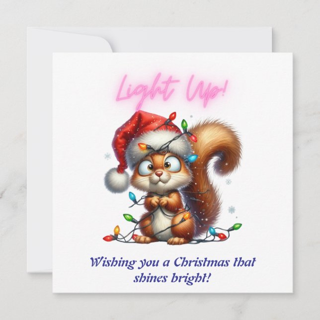 Weihnachtshörnchen mit Lights Fun Holiday Card (Vorderseite)