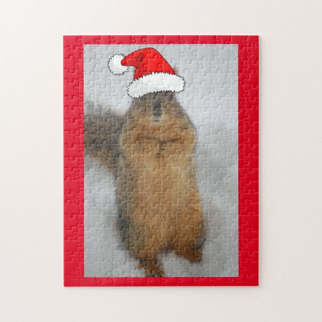 Weihnachtshörnchen mit Weihnachtsmannmütze Puzzle (Vertikal)