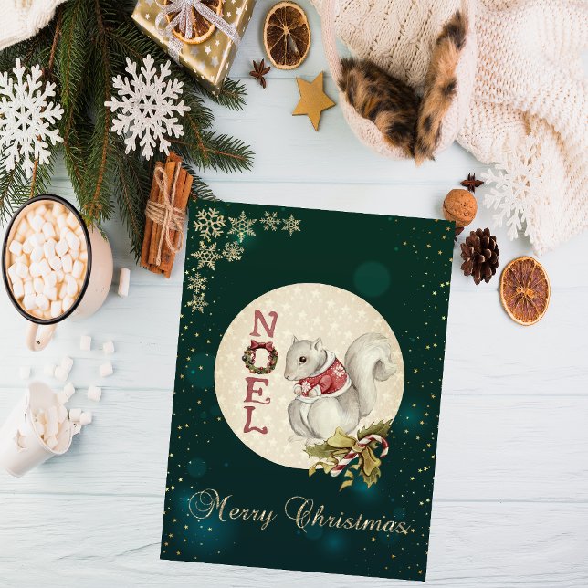 Weihnachtshörnchen, Schneeflocken Feiertagskarte (Von Creator hochgeladen)