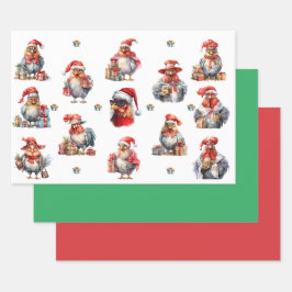 Weihnachtshühnchen-Shoppers Plus Solids Green Red Geschenkpapier Set