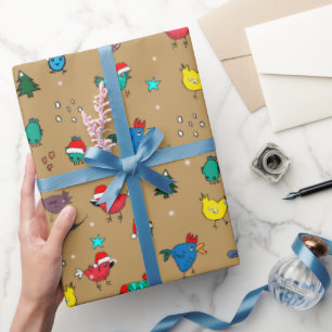 Weihnachtshühner auf Goldverpackungspapier Geschenkpapier