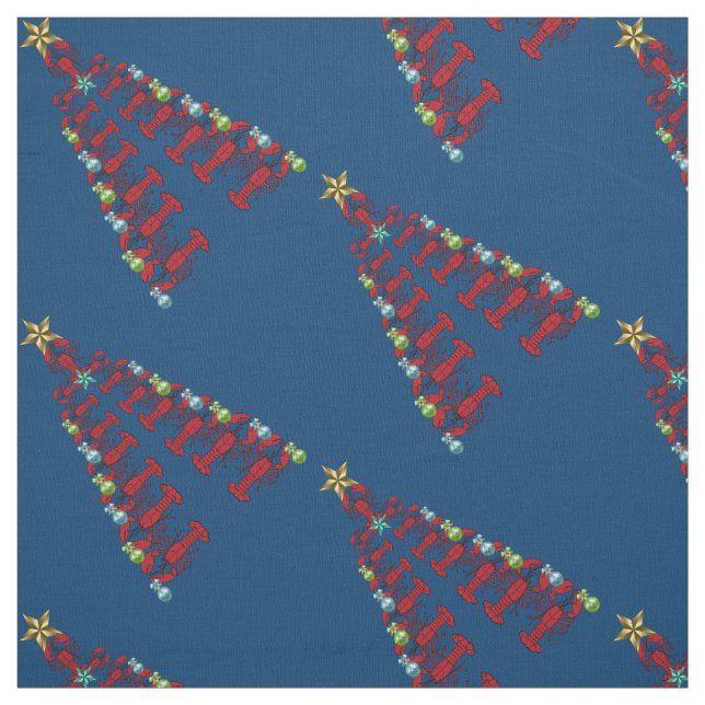 Weihnachtshummerbaumseestrand-Gewebeblau Stoff (Muster)