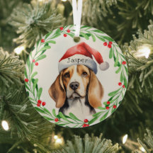Weihnachtshund Beagle Weihnachtsmannmütze Urlaub W