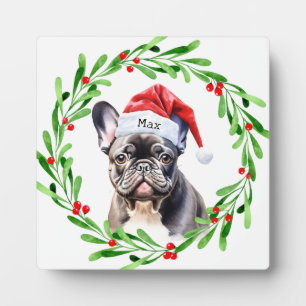Weihnachtshund Black Frenchie French Bulldog Santa Fotoplatte