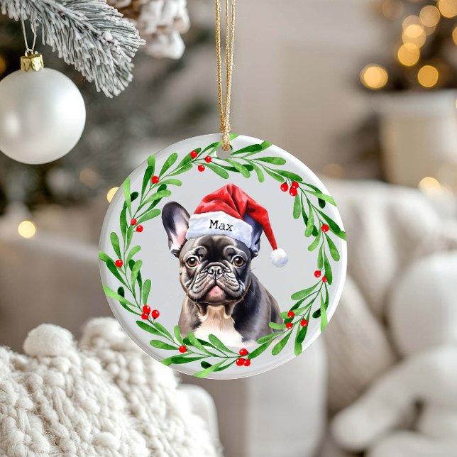 Weihnachtshund Black Frenchie French Bulldog Santa Keramik Ornament (Von Creator hochgeladen)