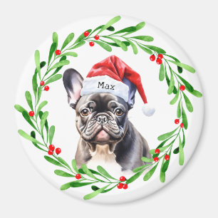 Weihnachtshund Black Frenchie French Bulldog Santa Magnet