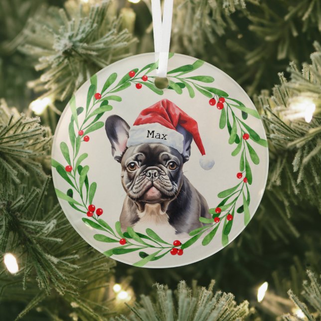 Weihnachtshund Black Frenchie French Bulldog Santa Ornament Aus Glas (InSitu)