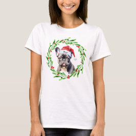 Weihnachtshund Black Frenchie French Bulldog Santa T-Shirt
