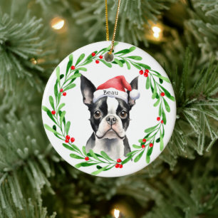 Weihnachtshund Boston Terrier Terrier Holidays Hau Keramik Ornament