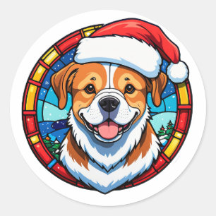 Weihnachtshund Cartoon Runder Aufkleber