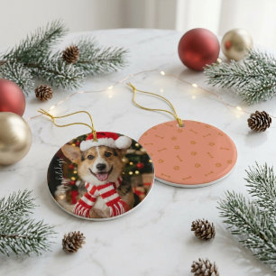 Weihnachtshund Corgi Santa-Hut Keramik Ornament