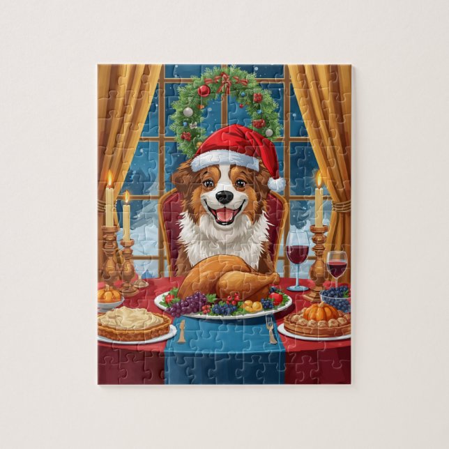 Weihnachtshund-Dinner Festliches Feiertagsfestmahl Puzzle (Vertikal)