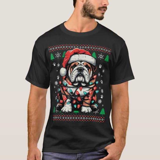 Weihnachtshund English Bulldog Santa Ugly Xmas Män T-Shirt (Vorderseite)