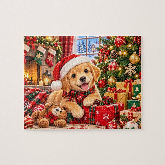 Weihnachtshund-Feiertagsszene Puzzle (Horizontal)