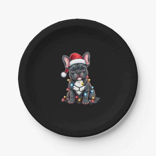 Weihnachtshund Französischer Bulldog Xmas Frenchie Pappteller (Vorderseite)