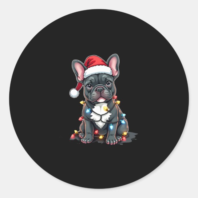 Weihnachtshund Französischer Bulldog Xmas Frenchie Runder Aufkleber (Vorderseite)