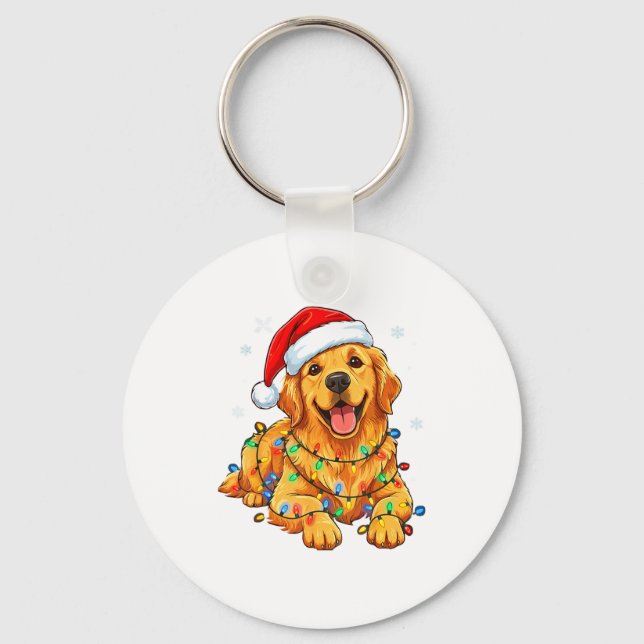 Weihnachtshund Golden Retriever Lichter Xmas  Schlüsselanhänger (Vorderseite)