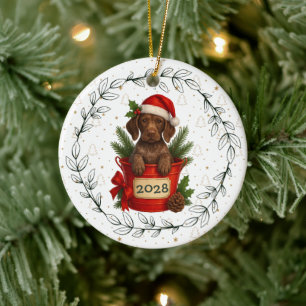 Weihnachtshund GSP Deutscher Kurzhaariger Vorstehh Keramik Ornament