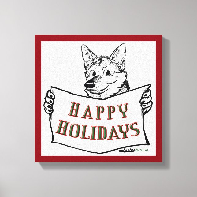 Weihnachtshund: Happy Holidays! Leinwanddruck (Vorderseite)