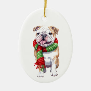 Weihnachtshund, Holiday Bulldogge, Keramik Ornament