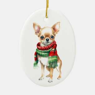 Weihnachtshund, Holiday Chihuahua Keramik Ornament