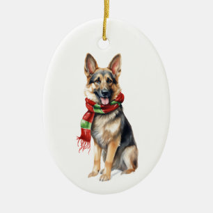 Weihnachtshund, Holiday German Shepherd Keramik Ornament