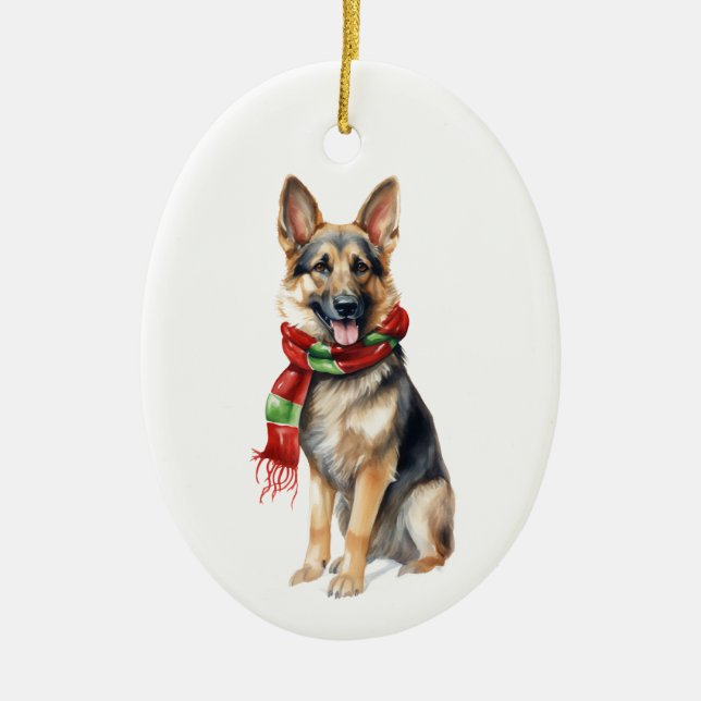 Weihnachtshund, Holiday German Shepherd Keramik Ornament (Vorne)