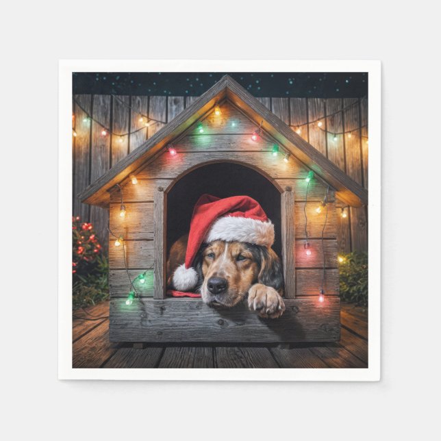 Weihnachtshund Hund in Doghouse Serviette (Vorderseite)