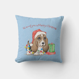 Weihnachtshund Hund in krummen Lichtern Kissen