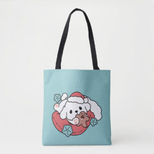 Weihnachtshund in der Weihnachtsmannmütze - Feiert