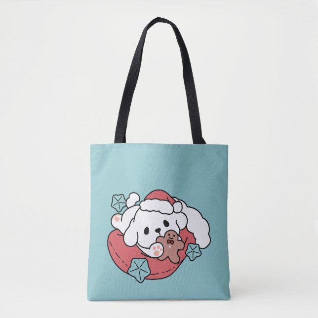 Weihnachtshund in der Weihnachtsmannmütze - Feiert (Vorderseite)
