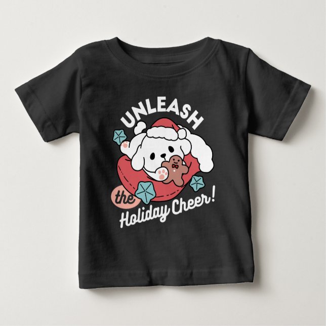 Weihnachtshund in der Weihnachtsmannmütze - Feiert Baby T-shirt (Vorderseite)
