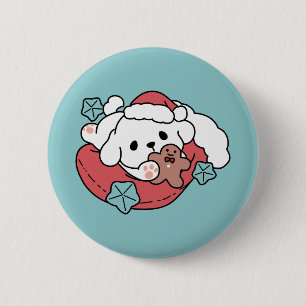 Weihnachtshund in der Weihnachtsmannmütze - Feiert Button