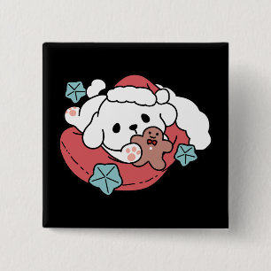 Weihnachtshund in der Weihnachtsmannmütze - Feiert Button