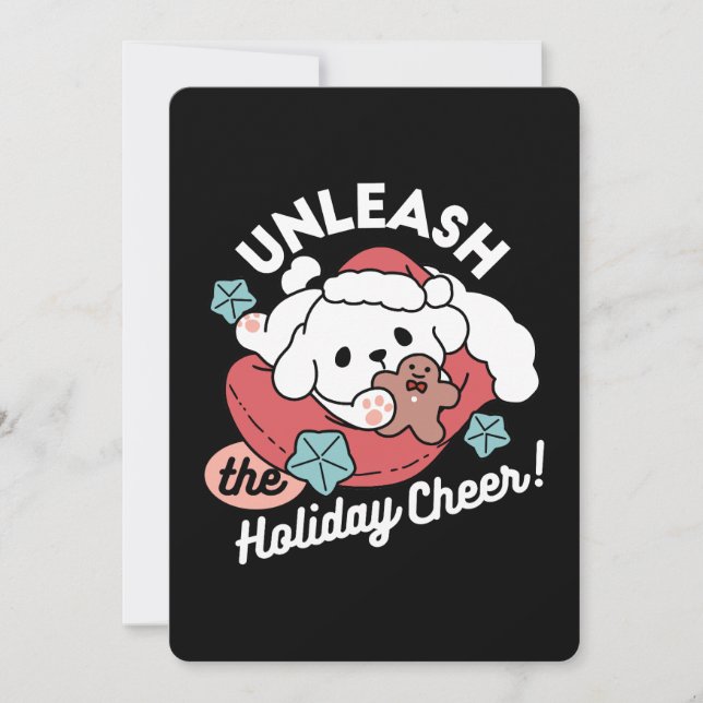 Weihnachtshund in der Weihnachtsmannmütze - Feiert Dankeskarte (Vorderseite)