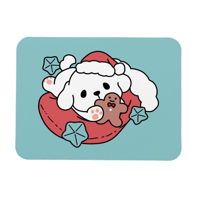 Weihnachtshund in der Weihnachtsmannmütze - Feiert Magnet (Horizontal)