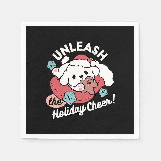 Weihnachtshund in der Weihnachtsmannmütze - Feiert Serviette (Vorderseite)