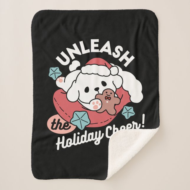 Weihnachtshund in der Weihnachtsmannmütze - Feiert Sherpadecke (Vorderseite)