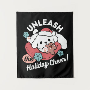Weihnachtshund in der Weihnachtsmannmütze - Feiert Wandteppich