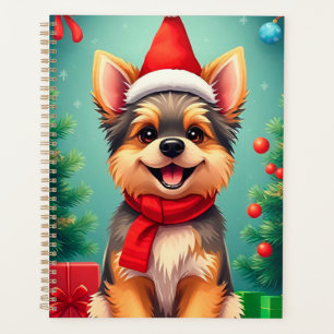 Weihnachtshund in der Weihnachtsmannmütze Planer