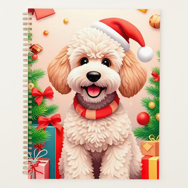 Weihnachtshund in der Weihnachtsmannmütze Planer (Vorderseite)