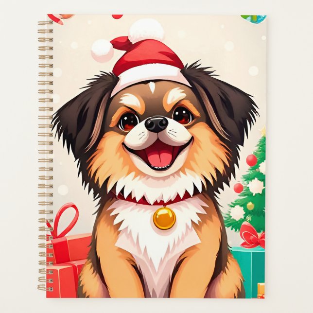 Weihnachtshund in der Weihnachtsmannmütze Planer (Vorderseite)